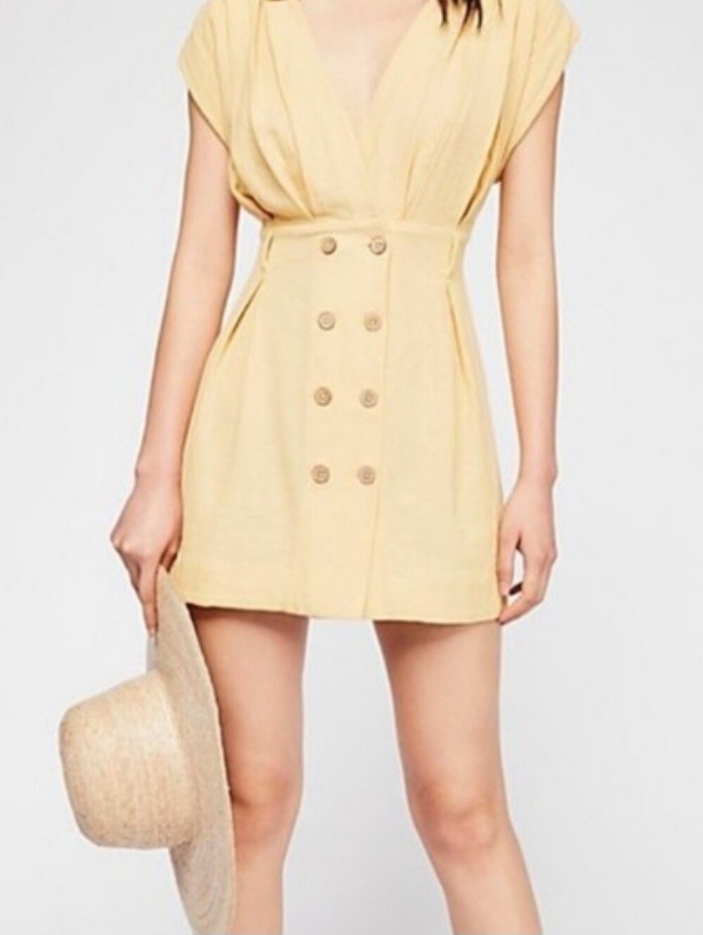 Free People Pale Yellow Double-Breasted Mini Dress